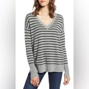 Halogen grey striped 100% cashmere sweater, size Xs